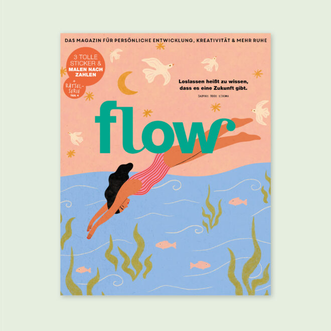 Das Cover der 98. Flow, mit Malen nach Zahlen und Handy-Sticker