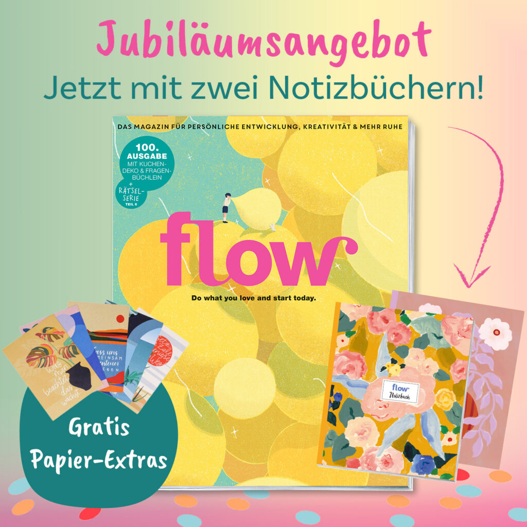Jubiläumsangebot der 100. Ausgabe Flow: Mit zwei Notizbüchern und gratis Papier-Extras